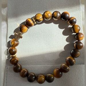 Gold cross driftwood beaded bracelet